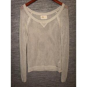 Hollister Metallic Gold Open Knit Mesh Sweater L Long Sleeve Boho Shimmer Top